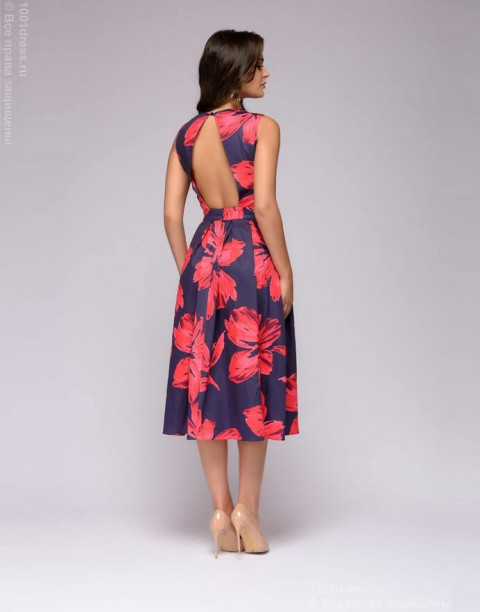 Платье-миди с цветами и открытой спиной